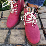 Prettyava Zipper Hit Color Woolen Split Joint Lace Up Platform Boots
