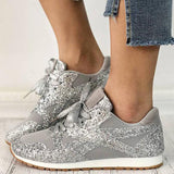 Prettyava Solid Sequined Lace-Up Sneakers