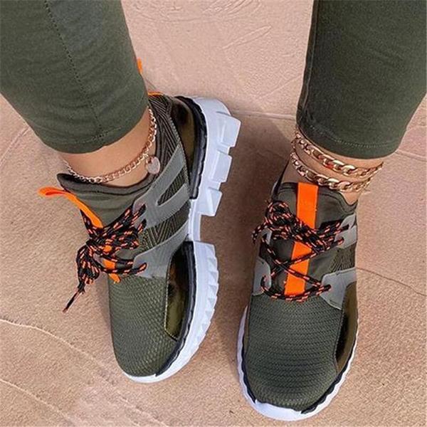 Prettyava Women Casual Flyknit Fabric Hit Color Platform Sneakers