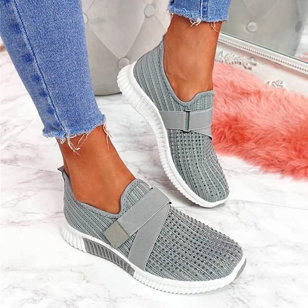Prettyava Women Fashion Bling Rhinestones Flyknit Fabric Slip On Breathable Platform Sneakers