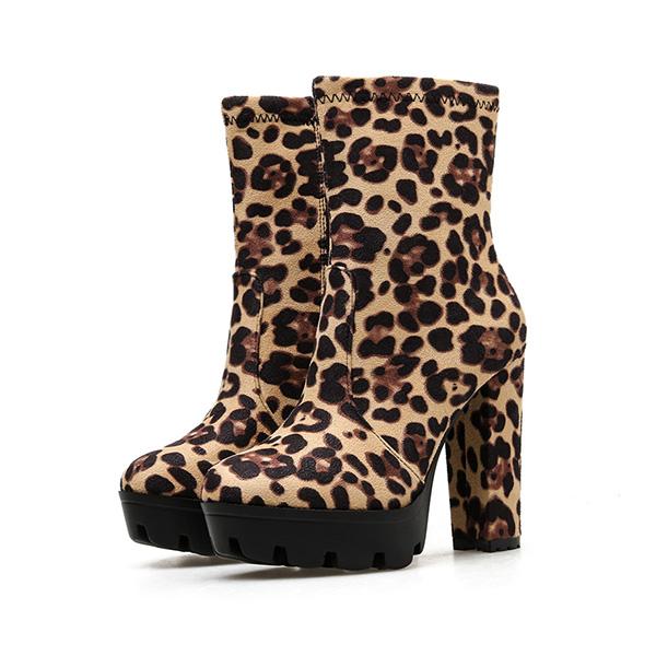 Prettyava High Heels Suede Leopard Fetish Girl Ankle Boots