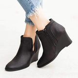 Prettyava Point Toe Side-Cut Solid High Wedges Ankle Boots