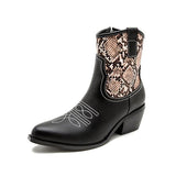 Prettyava Women Leatherette Chunky Heel Ankle Boots Pointed Toe With Animal Print Zipper Boots