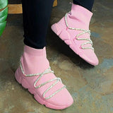 Prettyava Women Stylish Flyknit Fabric Bling Slip On Platform Sock Sneakers
