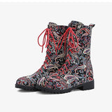 Prettyava Floral Block Heel Round Toe Lace-Up Mid-Calf Cowboy Boots