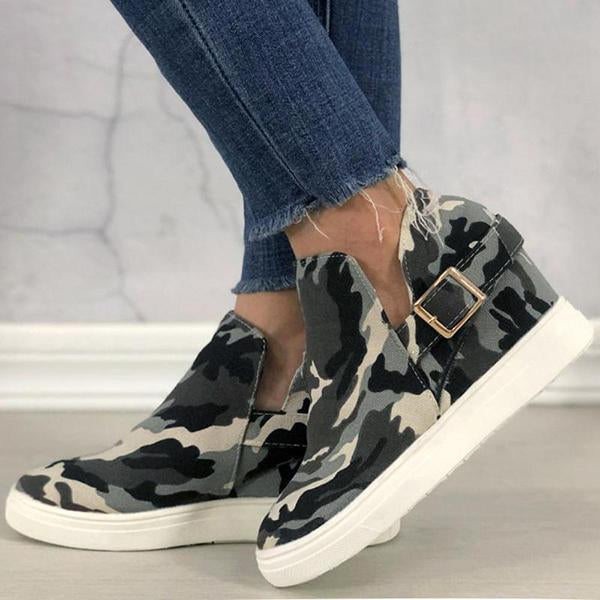 Prettyava Women Camouflage Wedge Casual Style Slip On Shoes