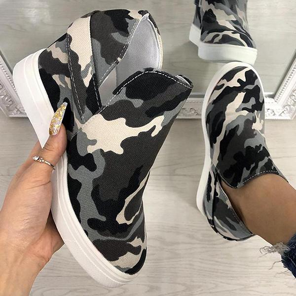 Prettyava Women Camouflage Wedge Casual Style Slip On Shoes