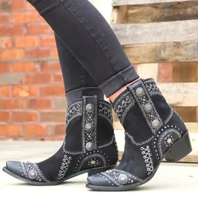 Prettyava Outdoor Artificial Leather Embroidery Boots