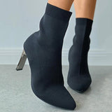 Prettyava Pointed Toe Plain Heeled Sock Boots