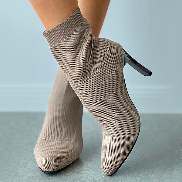 Prettyava Pointed Toe Plain Heeled Sock Boots