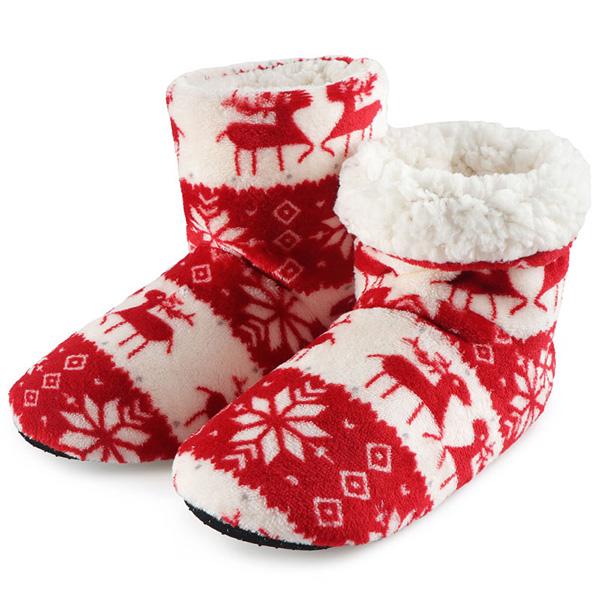 Prettyava Christmas Mixed Print Fluffy Indoor Boots