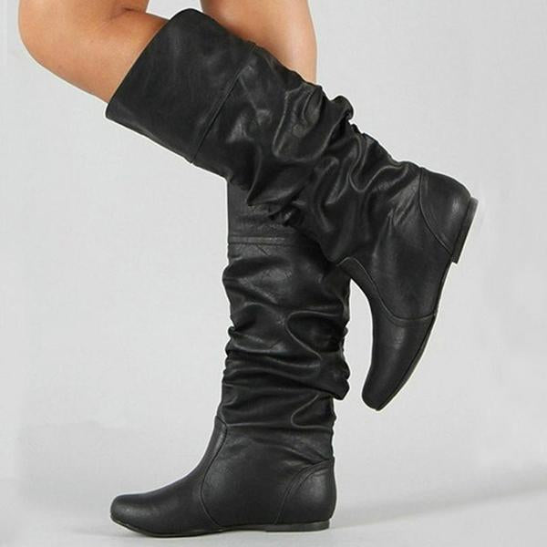 Prettyava Women Winter Fashion Simple Slip-On Wide Calf Mid-Calf Boots