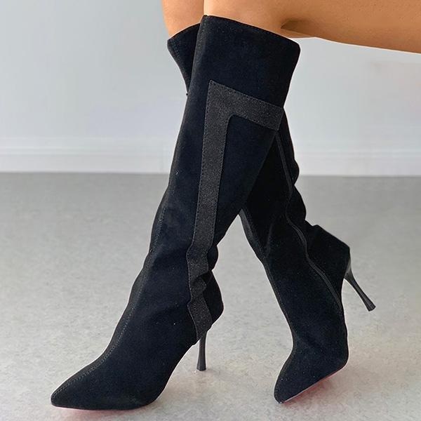 Prettyava Pointed Toe Zipper Design Stiletto Heeled Boots