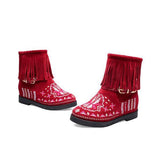 Prettyava Women Nation Christmas Tassel Low Heel Ankle Boots