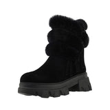 Prettyava Woman Warm Plush Ladies Chunky Heel Snow Boots