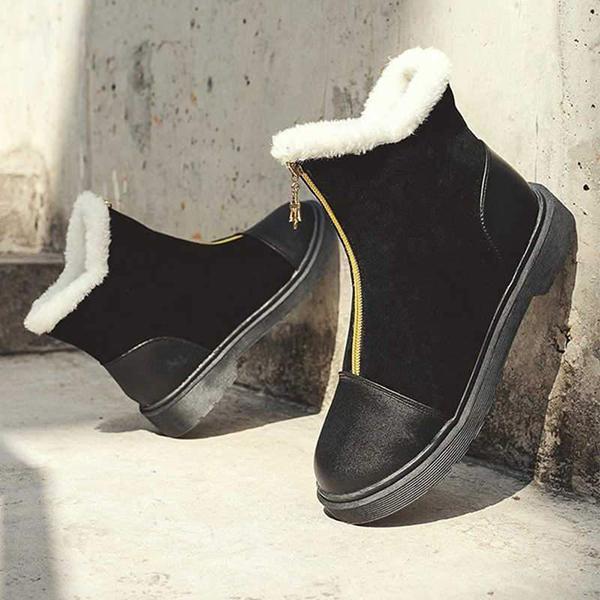 Prettyava Women Panel Zipper Warm Casual Snow Boots