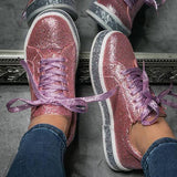 Prettyava Women Fashion Bling-bling Rhinestone Sequins Lace Up Sneakers