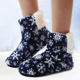 Prettyava Christmas Snowflake Print Fluffy Indoor Boots