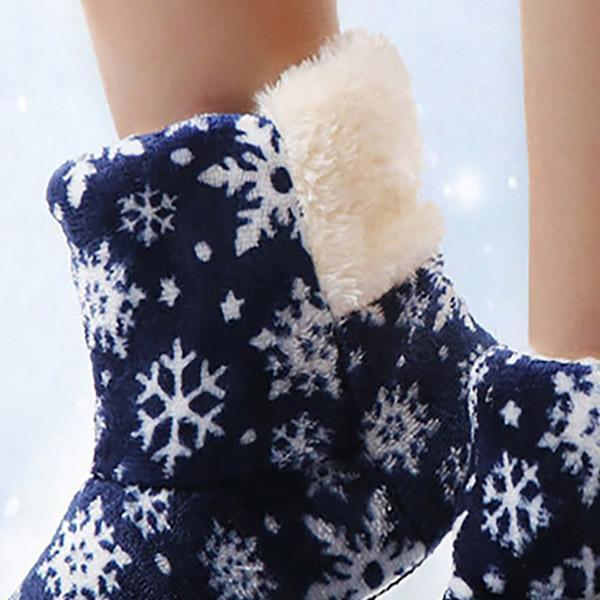 Prettyava Christmas Snowflake Print Fluffy Indoor Boots