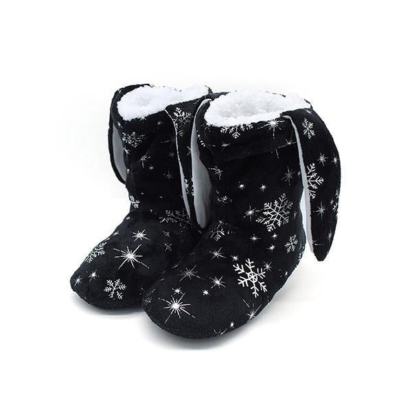 Prettyava Christmas Snowflake Print Ear Design Indoor Boots
