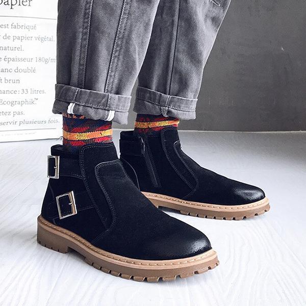 Prettyava Boots Ankle Fashion Men'S Leather Warm Boots