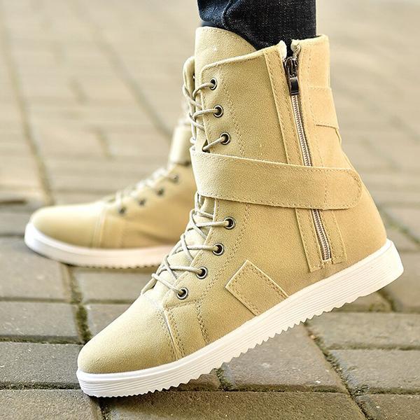 Prettyava Men Suede Leather Ankle Boots Casual Waterproof Motorcycle Shoes