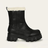 Prettyava Women Slip On Platform Chunky Heel Warn Inner Fur Snow Boots