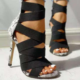 Prettyava Women Ladies Fashion Bandage Patchwork Mixed Colors Snake High Heels Sandals