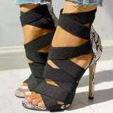 Prettyava Women Ladies Fashion Bandage Patchwork Mixed Colors Snake High Heels Sandals