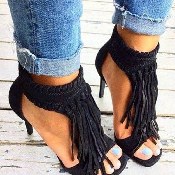 Prettyava Fashion Open Toe Tassels Ankle Women Sandals