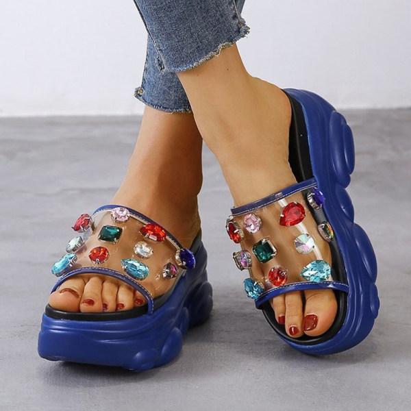 Prettyava Women Transparent Colored Gemstone Platform Slippers