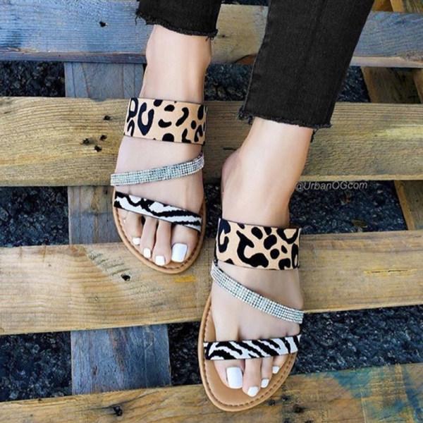 Prettyava Women Summer Leopard And Zebra Print Flat Bottom Slippers
