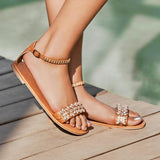 Prettyava Women Summer Adjustable Buckle Comfortable Flat Sandals