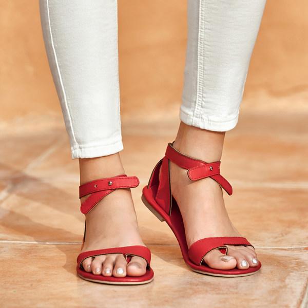 Prettyava Women Summer Red Comfortable Flat Sandals
