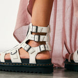 Prettyava Women Platform Adjustable Buckle White New Sandals