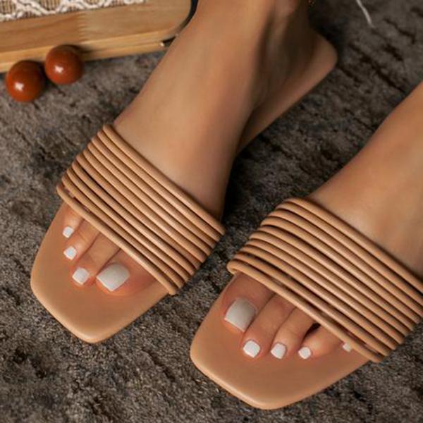 Prettyava Women Fashion Simple Soft Leather Slippers