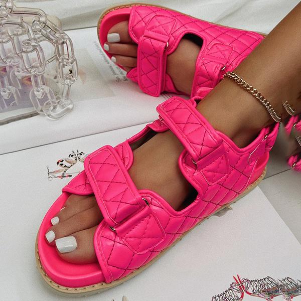 Prettyava Women Summer Soft Leather Velcro Loose Sandals
