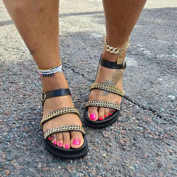 Prettyava Women Summer Metal Chain Platform Adjustable Buckle Sandals