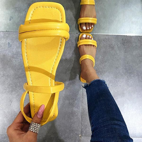 Prettyava Women Summer Solid Color Comfortable Flat Two-Wear Sandals Slippers