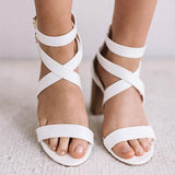 Prettyava Women Summer White Simple Sexy Thick Heel Sandals