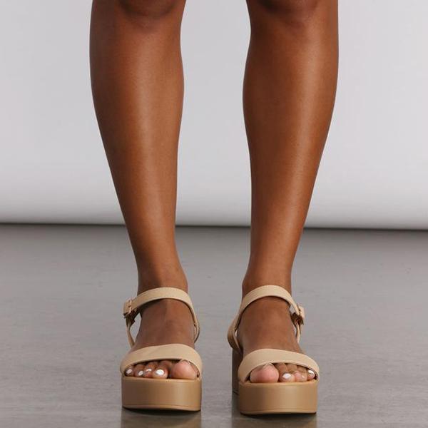 Prettyava Women Summer Light Khaki Simple And Comfortable Platform Sandals