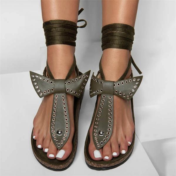 Prettyava Women Summer Big Bow Metal Element Strappy Sandals