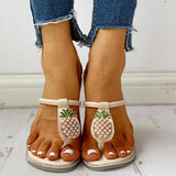 Prettyava Women Rhinestones Pearl Pineapple Thongs Buckle Strap Flat Heel Sandals