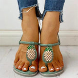Prettyava Women Rhinestones Pearl Pineapple Thongs Buckle Strap Flat Heel Sandals