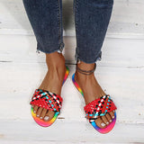 Prettyava Women Summer Colorful Woven Flat Slippers