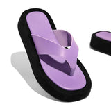 Prettyava Women Summer Thick-Soled Purple Flip-Flops