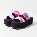 Prettyava Women Summer Tie-Dye Color Sponge Bottom Platform Slippers