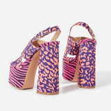 Prettyava Pink And Blue Suede Platform Slingback Block Heel Sandals