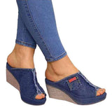 PrettyavaLadies Fashion Retro Denim Wedge Sandals