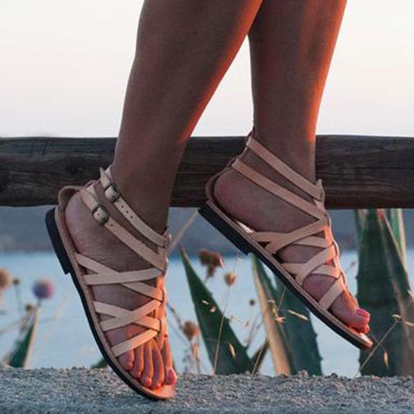 Prettyava Women Summer Cross Adjustable Buckle Flat Sandals